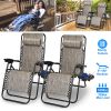 Foldable Zero Gravity Lounge Recliner Chair Dual Side Tray 330Lbs Load 2Pcs Stress Relief Pillow Patio Garage Backyard Lying Chair