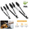 Tongs Stainless Steel Locking Food Tongs 3Pcs with Silicon Tips Bpa Free Non-Stick Bbq Cooking Grilling Locking Food Tongs High Heat Resistant