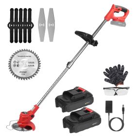 Cordless Grass Trimmer Rechargeable Weed Cutter With 2 Alloy Saw Blades 2 Alloy Blades 10 Plastic Blades 2 Rechargeable Batteries