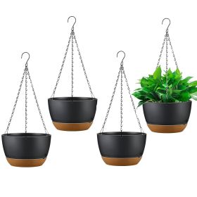 Hanging Planter With Drainage Holes Removable Self-Watering Tray 4Pcs 9.64In Diameter Plastic Hanging Flower Plant Pots For Indoor Outdoor