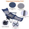 Foldable Camping Chair 330Lbs Ld Heavy Duty Steel Lawn Chair Collapsible Chair With Reclining Backrest Angle Cup Holder Pillow Side Pocket Carry Bag