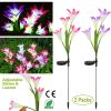 Solar Outdoor Lily Flower Led Light 7-Color Changing Lights 2Pcs Ip65 Waterproof Pathway Stake Lights Patio Decorative Garden Patio
