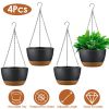 Hanging Planter With Drainage Holes Removable Self-Watering Tray 4Pcs 9.64In Diameter Plastic Hanging Flower Plant Pots For Indoor Outdoor