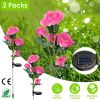 Solar Powered Outdoor Rose Flower Led Decorative Lights 2Pcs Water Resistant Pathway Stake Lights For Garden Patio Yard Walkway