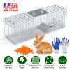 Live Animal Trap Cage 27X7.5X8In Folding Catch And Release Steel Humane Cat Trap For Racoons Stray Cats Rabbits Beavers Hedgehogs Chipmunk Small Anima