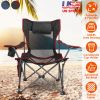 Foldable Camping Chair 330Lbs Ld Heavy Duty Steel Lawn Chair Collapsible Chair With Reclining Backrest Angle Cup Holder Pillow Side Pocket Carry Bag
