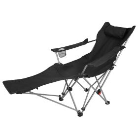 Reclining Camping Chair With Footrest 4-Position Adjustable Outdoor Folding Chair Heavy Duty Portable Camping Lounge Chair With Headrest Cup Holder