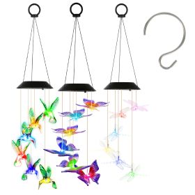 Solar Hummingbird Butterfly Dragonfly Wind Chimes 3Pack 7 Color Changing Wind Chime For Outside Waterproof Garden Yard Decor