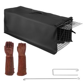 Humane Trap Cage With Waterproof Cover Gloves Catch Release Live Animal Rodent Cage Collapsible Galvanized Wire For Raccoons Beavers Groundhogs