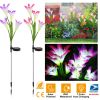 Solar Outdoor Lily Flower Led Light 7-Color Changing Lights 2Pcs Ip65 Waterproof Pathway Stake Lights Patio Decorative Garden Patio