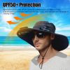 Outdoor Wide Brim Sun Hat With 2 Rechargeable Fans Solar Powered 3 Wind Speeds Upf50+ Breathable Waterproof Nylon Mesh Hat For Gardening Yard Work