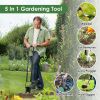 Gardening Bulb Transplanter Long Handle Tool 5 In 1 with Gloves Brush Serrated Base Dual Pedal Digging Holes To Plant Spring Flowers & Plants
