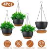 Hanging Planter With Drainage Holes Removable Self-Watering Tray 4Pcs 9.64In Diameter Plastic Hanging Flower Plant Pots For Indoor Outdoor