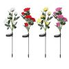 Solar Powered Outdoor Rose Flower Led Decorative Lights 2Pcs Water Resistant Pathway Stake Lights For Garden Patio Yard Walkway
