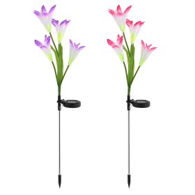 Solar Outdoor Lily Flower Led Light 7-Color Changing Lights 2Pcs Ip65 Waterproof Pathway Stake Lights Patio Decorative Garden Patio
