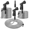 25Ft/50Ft/100Ft Heavy Duty Stainless Steel Garden Hose Garden Watering Kit Metal Water Hose With 2 Nozzles 12 Patterns Flexible Extendable Kink Tangle