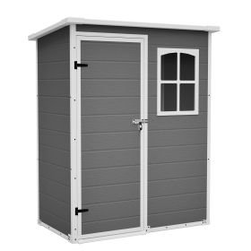 Resin Outdoor Storage Shed 5X3Ft with Floor Lockable Garden Shed With Window Sloped Roof Weather-Resistant Tool Shed For Garden Tools, Supplies, ETC.