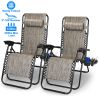 Foldable Zero Gravity Lounge Recliner Chair Dual Side Tray 330Lbs Load 2Pcs Stress Relief Pillow Patio Garage Backyard Lying Chair
