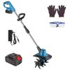 Battery Powered Tiller 800W 21V Cultivator 3.0Ah With 8.66" Width 6.69" Depth Manganese Steel Tines For Soil Cultivation Weeding Garden Lawn