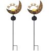 Solar Powered Moon Star Lamp Ip54 Waterproof Decorative Lamp Crackle Glass Globe Stake Iron Lights For Garden Lawn Yard Driveway