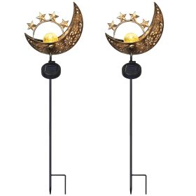 Solar Powered Moon Star Lamp Ip54 Waterproof Decorative Lamp Crackle Glass Globe Stake Iron Lights For Garden Lawn Yard Driveway