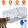 Live Animal Trap Cage 37X14X15In Folding Catch And Release Humane Cat Trap Galvanized Iron For Raccoons Foxes Coyotes Stray Dogs Armadillos Squirrels