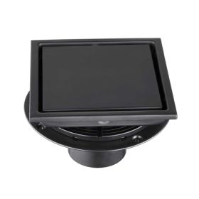 6 Inch Square Shower Drain With 2-in-1 Flat & Tile Insert Removable Cover, 304 Stainless Steel With Flange And Hair Strainer, Matte Black