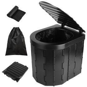 Portable Foldable Emergency Toilet Porta Potty For Car Travel Camping Boating Hiking Emergencies Outside Cleanable with Lid Carry Bag Garbage Bags