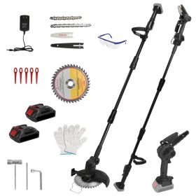 Cordless Electric Pole Saw & Mini Chainsaw & Grass Trimmer Kit 3-In-1 Adjustable Length 2Pcs 21V 1500Mah Batteries 4In 6In Chains Saw Blade 5Pcs