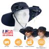 Outdoor Wide Brim Sun Hat With 2 Rechargeable Fans Solar Powered 3 Wind Speeds Upf50+ Breathable Waterproof Nylon Mesh Hat For Gardening Yard Work