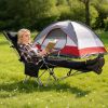 Reclining Camping Chair With Footrest 4-Position Adjustable Outdoor Folding Chair Heavy Duty Portable Camping Lounge Chair With Headrest Cup Holder