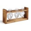 Plant Terrarium Propagation Station With 3 Heart Shaped Vases Wooden Stand Desktop Air Planter Bulb Glass Vase For Hydroponics Home Office Decor