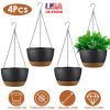 Hanging Planter With Drainage Holes Removable Self-Watering Tray 4Pcs 9.64In Diameter Plastic Hanging Flower Plant Pots For Indoor Outdoor