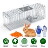 Live Animal Trap Cage 27X7.5X8In Folding Catch And Release Steel Humane Cat Trap For Racoons Stray Cats Rabbits Beavers Hedgehogs Chipmunk Small Anima