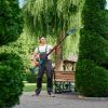 Pole Mini Hedge Trimmer & Grass Shear Electric Cordless Handheld Hedge Trimmer With 90° Rotatable Head Telescopic Extension Pole Gloves Goggles