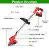 Cordless Grass Trimmer Rechargeable Weed Cutter With 2 Alloy Saw Blades 2 Alloy Blades 10 Plastic Blades 2 Rechargeable Batteries