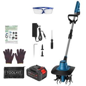 Battery Powered Tiller 800W 21V Cultivator 3.0Ah With 8.66" Width 6.69" Depth Manganese Steel Tines For Soil Cultivation Weeding Garden Lawn