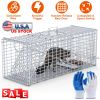 Live Animal Trap Cage 37X14X15In Folding Catch And Release Humane Cat Trap Galvanized Iron For Raccoons Foxes Coyotes Stray Dogs Armadillos Squirrels