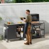Outdoor Grill Cart With Storage Kitchen Prep Station Cart Outdoor Grill Table With Wheels Sink For Patio Backyard Bbq