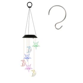 Solar Moon & Star 7 Color Changing Outside Wind Chimes 2Pack Ipx4 Waterproof Outdoor Garden Yard Decor Porch