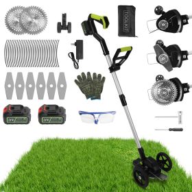21V Rechargeable Weed Eater Edger String Trimmer Grass Mower Bush Cutter with 16800Rpm 2X 3000Mah Batteries 3.6-4.6Ft Length 90° Rotatable Angle