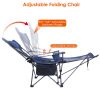 Foldable Camping Chair 330Lbs Ld Heavy Duty Steel Lawn Chair Collapsible Chair With Reclining Backrest Angle Cup Holder Pillow Side Pocket Carry Bag