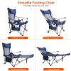 Foldable Camping Chair 330Lbs Ld Heavy Duty Steel Lawn Chair Collapsible Chair With Reclining Backrest Angle Cup Holder Pillow Side Pocket Carry Bag