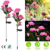 Solar Powered Outdoor Rose Flower Led Decorative Lights 2Pcs Water Resistant Pathway Stake Lights For Garden Patio Yard Walkway