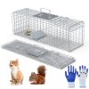 Live Animal Trap Cage 27X7.5X8In Folding Catch And Release Steel Humane Cat Trap For Racoons Stray Cats Rabbits Beavers Hedgehogs Chipmunk Small Anima