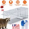 Live Animal Trap Cage 37X14X15In Folding Catch And Release Humane Cat Trap Galvanized Iron For Raccoons Foxes Coyotes Stray Dogs Armadillos Squirrels