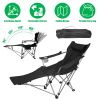 Reclining Camping Chair With Footrest 4-Position Adjustable Outdoor Folding Chair Heavy Duty Portable Camping Lounge Chair With Headrest Cup Holder