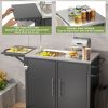 Outdoor Grill Cart With Storage Outdoor Grill Table With Sink Wheels Fold-Down Side Table For Patio Backyard Bbq