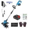 Battery Powered Tiller 800W 21V Cultivator 3.0Ah With 8.66" Width 6.69" Depth Manganese Steel Tines For Soil Cultivation Weeding Garden Lawn