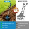Battery Powered Tiller 800W 21V Cultivator 3.0Ah With 8.66" Width 6.69" Depth Manganese Steel Tines For Soil Cultivation Weeding Garden Lawn